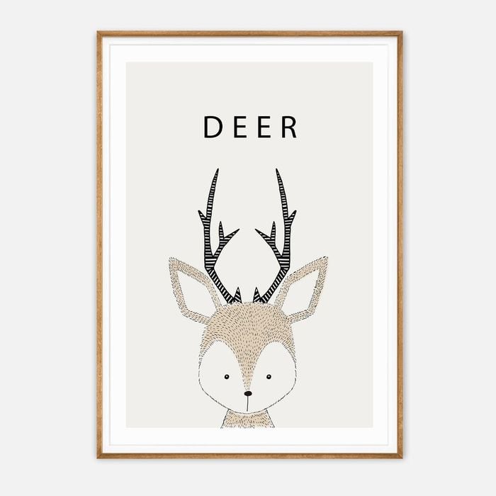 Galrie Charming Minimalist Deer Illustration - Whimsical Animal Art Print for Home Decor, Wood Frame, A4 21 x 30cm (8 x 12inch)