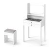 Costway Vanity Desk Set Makeup Table Stool Tempered Glass White