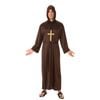 Monk Halloween Costume Adult Brown Hooded Robe with Cross Necklace and Waist Belt, Large