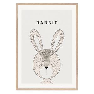 Galrie Charming Minimalist Rabbit Art Print for Modern Decor, Wood Frame, 50 x 70cm (20 x 28inch)