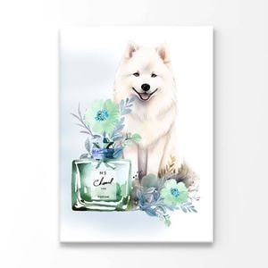 Modern Perfume with Samoyed Dog Print 100% Australian Made 100x150cm (Stretched Canvas)