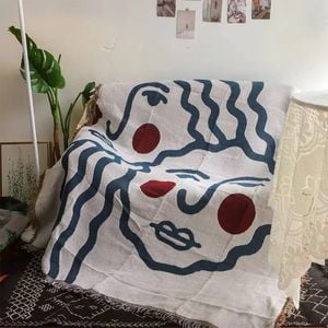 Anycozy Throw Blanket 130x160cm Abstract Face Tassel Camping Mat