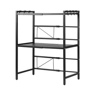 Artiss 2-Tier Kitchen Bakers Rack 40-60CMX78CM with Hooks Adjustable Metal Microwave Stand Black