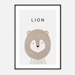 Galrie Charming Minimalist Lion Art Print for Kids' Room Decoration, Black Frame, A1 60 x 84cm (23 x 33inch)