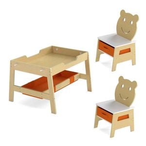 Costway Kid Table 2 Chair Set Activity Chalkboard Whiteboard Natural