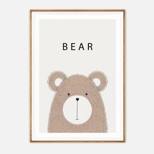 Galrie Charming Minimalist Bear Art Print - Ideal for Nursery and Kids' Rooms, Wood Frame, A1 60 x 84cm (23 x 33inch)