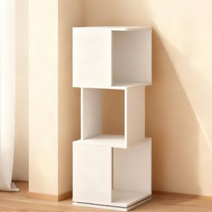 Ufurniture Rotating Bookshelf 3-Tier Wooden Bookcase Corner Standing Display Shelf Organizer CD Storage Rack White