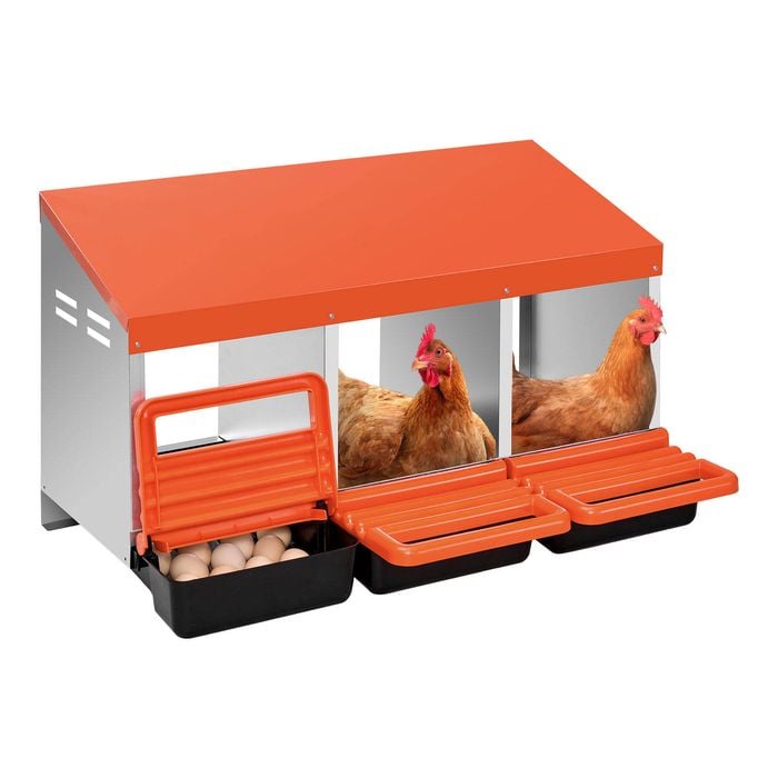VEVOR Chicken Nesting Boxes Orange 3 Compartments with Protective Collection Lids Galvanized Steel