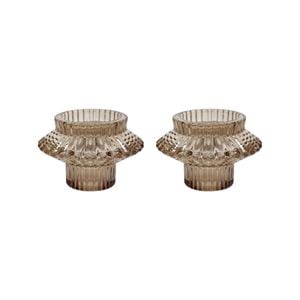 2PK Glass 8cm Double Sided Pillar/Taper Candle Holder - Morroco