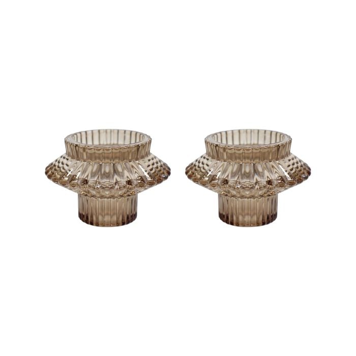 2PK Glass 8cm Double Sided Pillar/Taper Candle Holder - Morroco