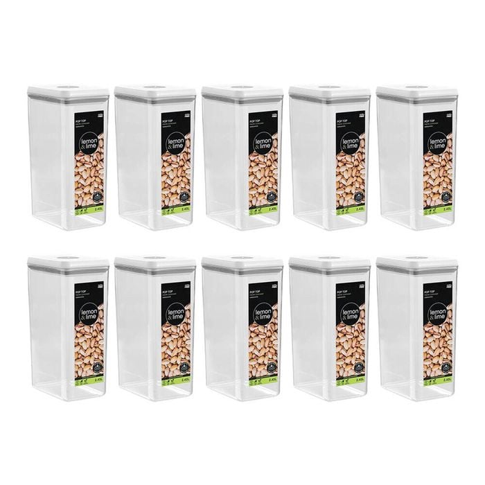 12PK Lemon & Lime Pop-Up Lid Pantry Container Rectangle 2.45L 14x10x24.5cm