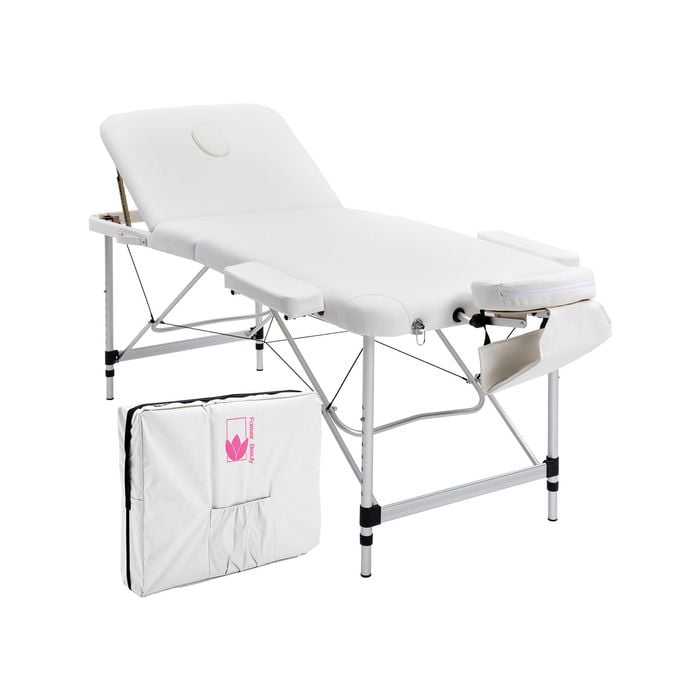 Forever Beauty White Portable Beauty Massage Table Bed Therapy Waxing 3 Fold 70cm Aluminium
