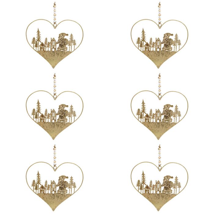 6x LVD Metal Santa Sack Hanger Ornament Christmas Holiday Decor 19x17cm Gold