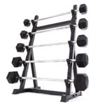 SMAI Fixed Barbell Set & Rack - Rubber Hex Pump Bar - Black