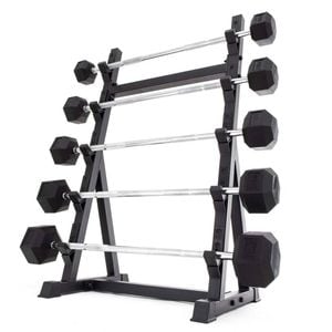 Smai Fixed Barbell Set & Rack - Rubber Hex Pump Bar - Black