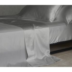 Bedding Co. Flat Sheet 100% Mulberry Silk 20 Momme Silver Grey King Single