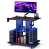 Advwin 80cm LED Gaming Desk w/ Power Outlets Rolling Computer Desk w/ Wheels Mobile Computer Cart w/ Pegboards Black