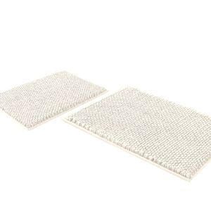 Smarcute 2 Pieces Chenille Bath Mats Non Skid Washable Bathroom Rugs 50cm X 81cm & 43cm X 61cm Ivory