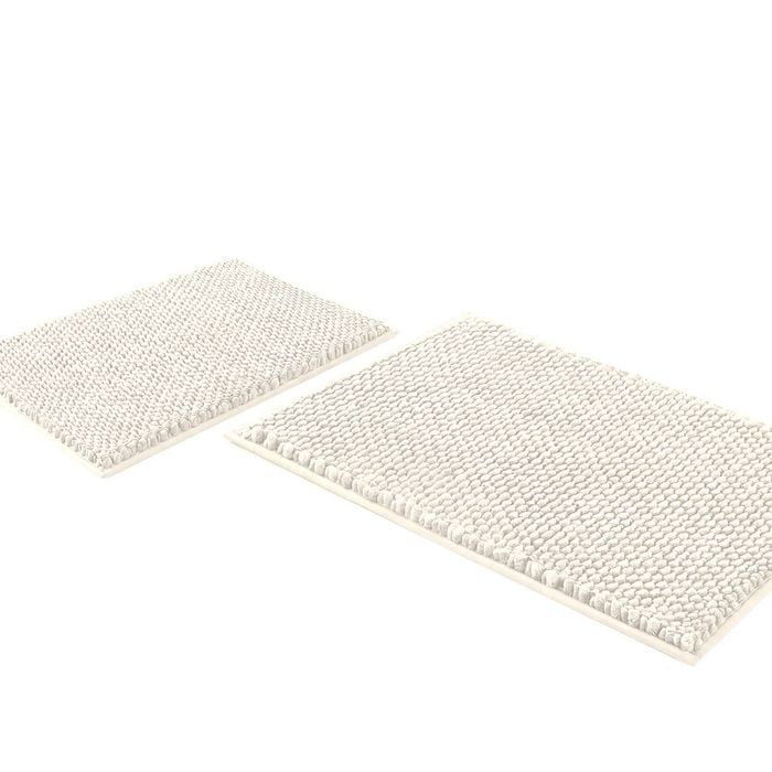 Smarcute 2 Pieces Chenille Bath Mats Non Skid Washable Bathroom Rugs 50cm X 81cm & 43cm X 61cm Ivory