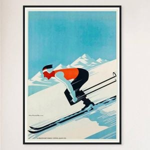 Galrie Grenoble Vintage Ski Poster-Timeless French Art Print for Ski Lovers Home Décor, Black Frame, A0 84 x 119cm (33 x 47inch)