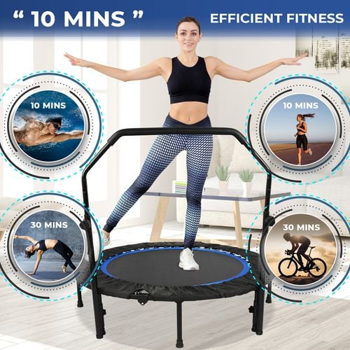 Advwin 48 Mini Trampoline Rebounder Max Load 200KG with Adjustable Foam Handle Suitable for Adult and Kids Blue Bunnings Australia