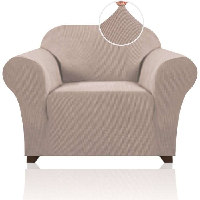 Smarcute 1 Seater High Stretch Jacquqard Textured Sofa Cover Sand