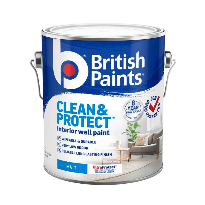 British Paints White Matt Clean And Protect Interior Paint - 2L