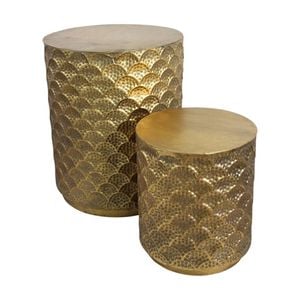 2pc Lvd Turtle Textured Gold Shell Side Table Home Decor Set Small & Large