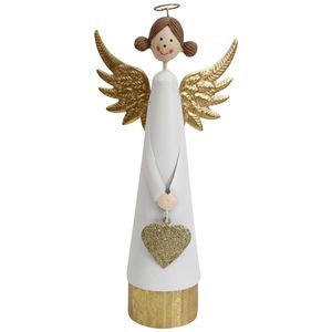 LVD Metal Pretty Angel w/ Heart Christmas Holiday Decoration 24cm White/Gold