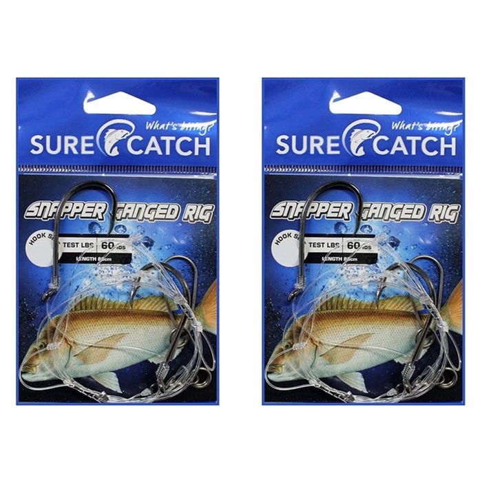 2x Surecatch Pre-Tied Snapper Rig - Ganged Hook Rig Sharpened Hook - Size 5/0