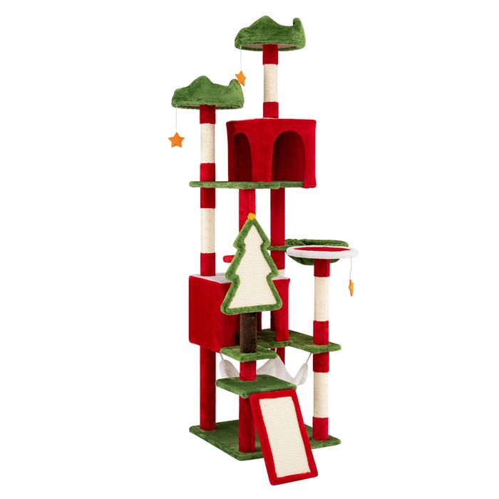 Costway 191cm Tall Christmas Cat Tree Tower Multi-Level Cat Climbing Tower-Red