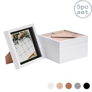 Nicola Spring 5 Piece 8 x 8 3D Shadow Box Photo Frame Set - Craft Display Picture Frame with 6 x 6 Mount - White