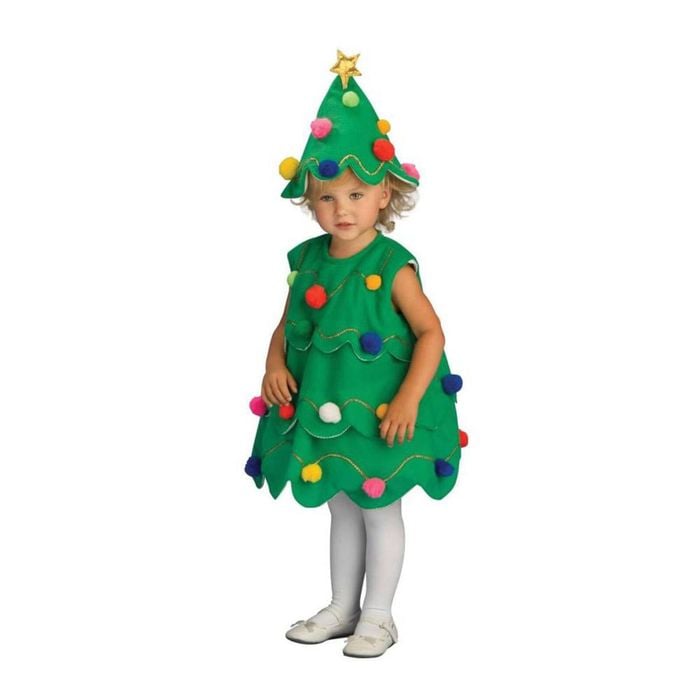 Christmas Tree Festive Costume Dress for Kids with Hat Pom Poms and Star, TODDLER