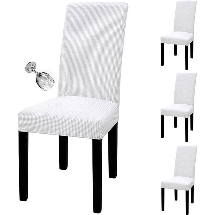 Catzon 4 Pcs Dining Chair Covers Waterproof Stretch-White