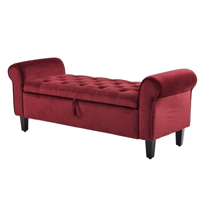 La Bella 132cm Red Storage Ottoman Bench Seat Chest Arm Couch Stool Velvet