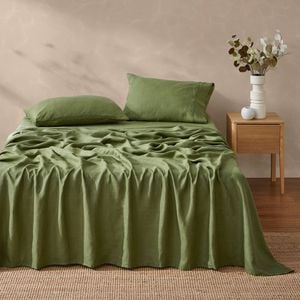 Natural Home Vintage Washed Hemp Linen Sheet Set Olive - Super King Bed