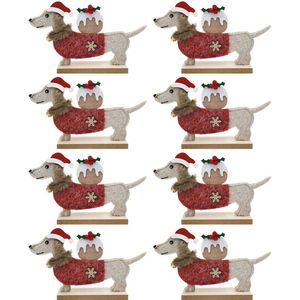 8PK Urban Felt Sausage Dog with Pudding Standing Decoration 13cm Bisque/Red