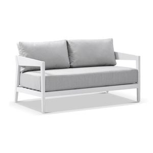 Bronte 2 Seater Outdoor Aluminium Lounge White & Textured Olefin Grey Cushions