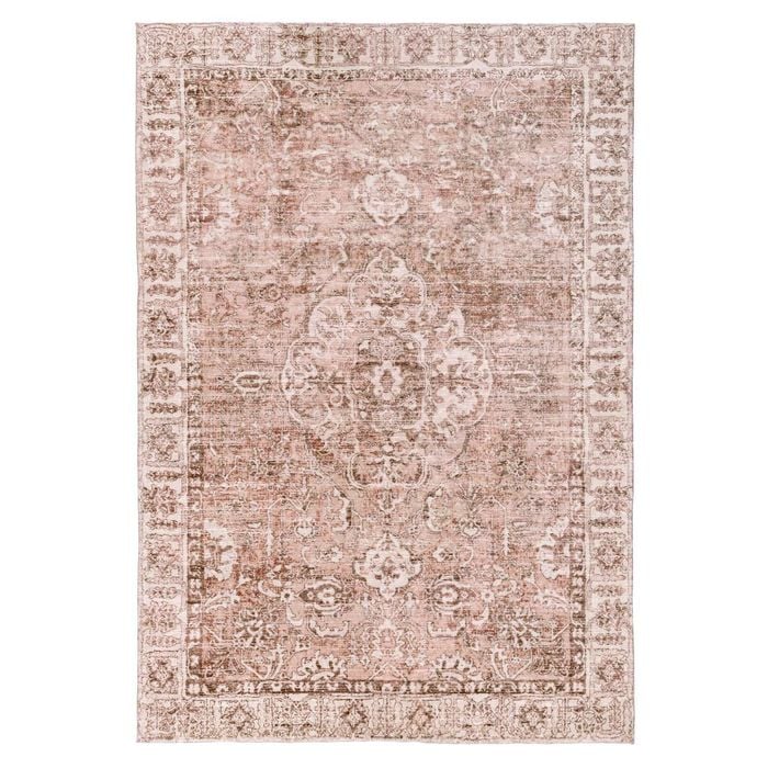 Loopsie-330cm X 240cm-rosa Pink Floral Medallion Washable Rug