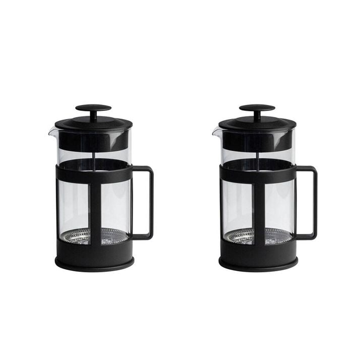 2x Euroline 1L Tea & Coffee Glass Plunger French Press 1000ml Black
