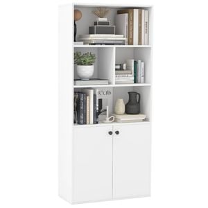Costway Display Bookcase Cabinet 2 Door Tall Cupboard Adjustable Shelf,white