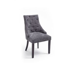 London Chair in Grey Velvet Fabric and Black Solid Timber Legs