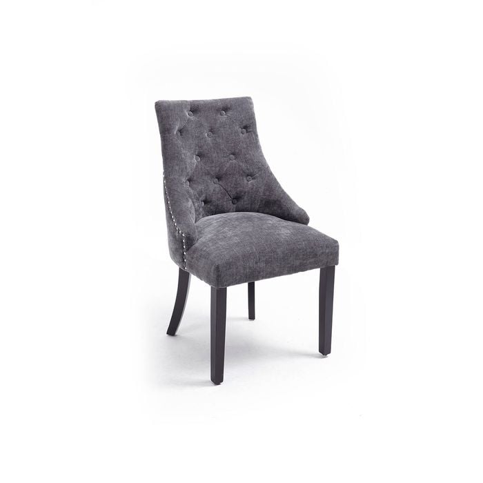 London Chair in Grey Velvet Fabric and Black Solid Timber Legs