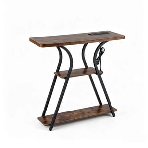 Costway LED Light Console Table Entryway Side Shelves Power Outlet