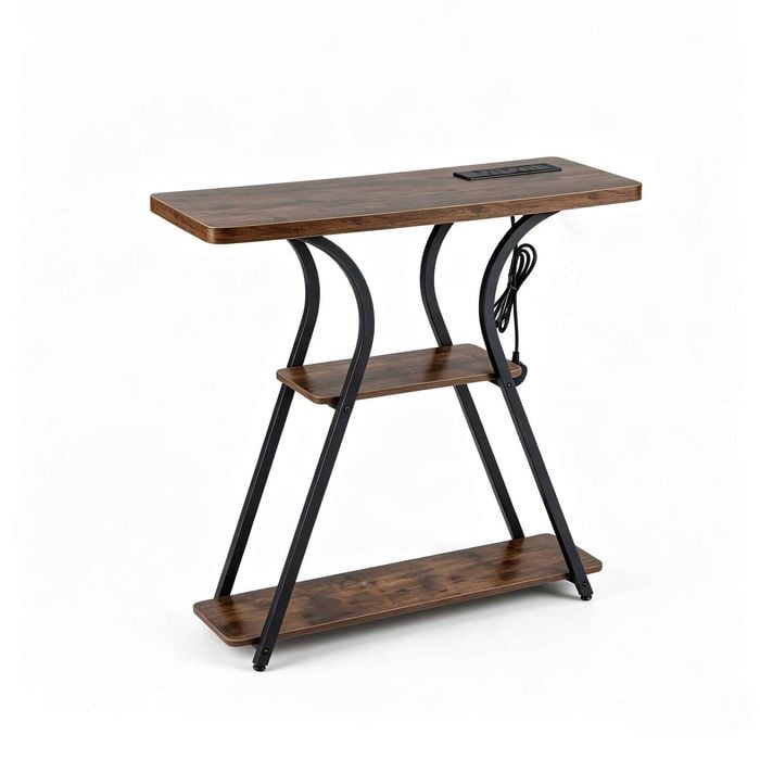 Costway LED Light Console Table Entryway Side Shelves Power Outlet