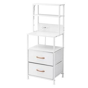 Artiss Bedside Table Tall Nightstand With Charging Station Drawers Led White