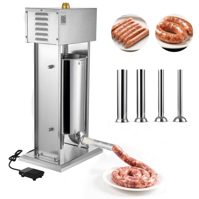 VEVOR Manual Sausage Stuffer 15L Dual-Speed Stainless Steel with 5 Tubes for Home Use