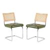 Rattan Cane Back Dining Chair, Tufted Upholstered Seat with Chrome Cantilever Frame, Wooden Backrest Frame