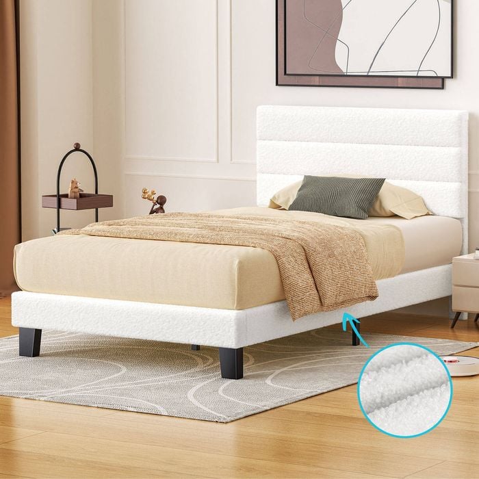 ALFORDSON Bed Frame King Single White Boucle