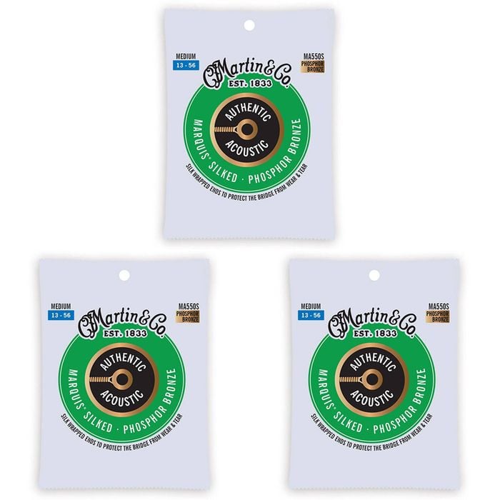 3PK Martin Guitar MA550S Authentic Silked String 92/8 Phosphor Bronze Medium